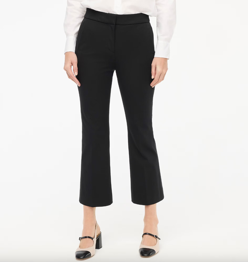 J.Crew Petite Kelsey Flare Pant Crop Ankle Cotton Blend Black High Rise US 6 NWT